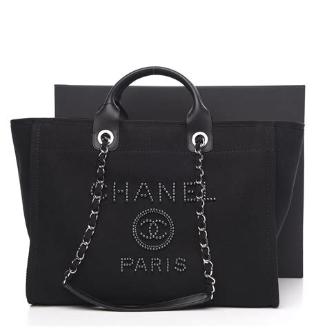 chanel deauville pearl canvas tote bag black|Chanel deauville medium tote bag.